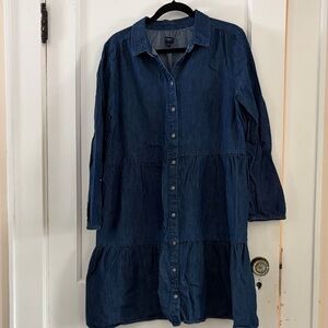 J. Crew Dark Blue Long Sleeve Denim ruffle dress
